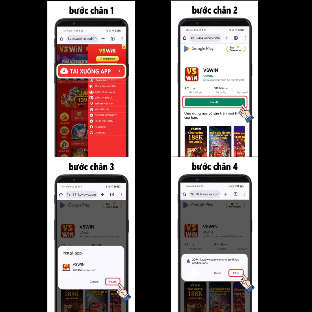 Hướng dẫn cài đặt app VSWIN về điện thoại